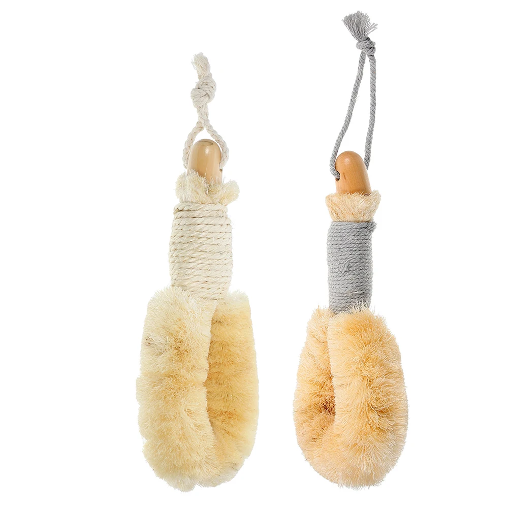 

2Pcs Sisal Bath Brush Scrubber Shower Brush Ergonomic Handle Skin Exfoliator Bath Scrubber for Shower
