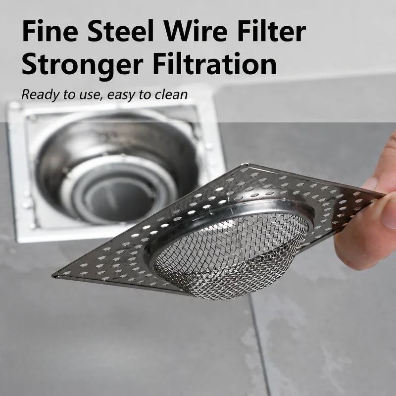 Square Kitchen Sink Filter Stainless Steel Anti-blocking Net Sink Mesh Strainer Bathroom Floor Drain Cover Shower Hair Catcher