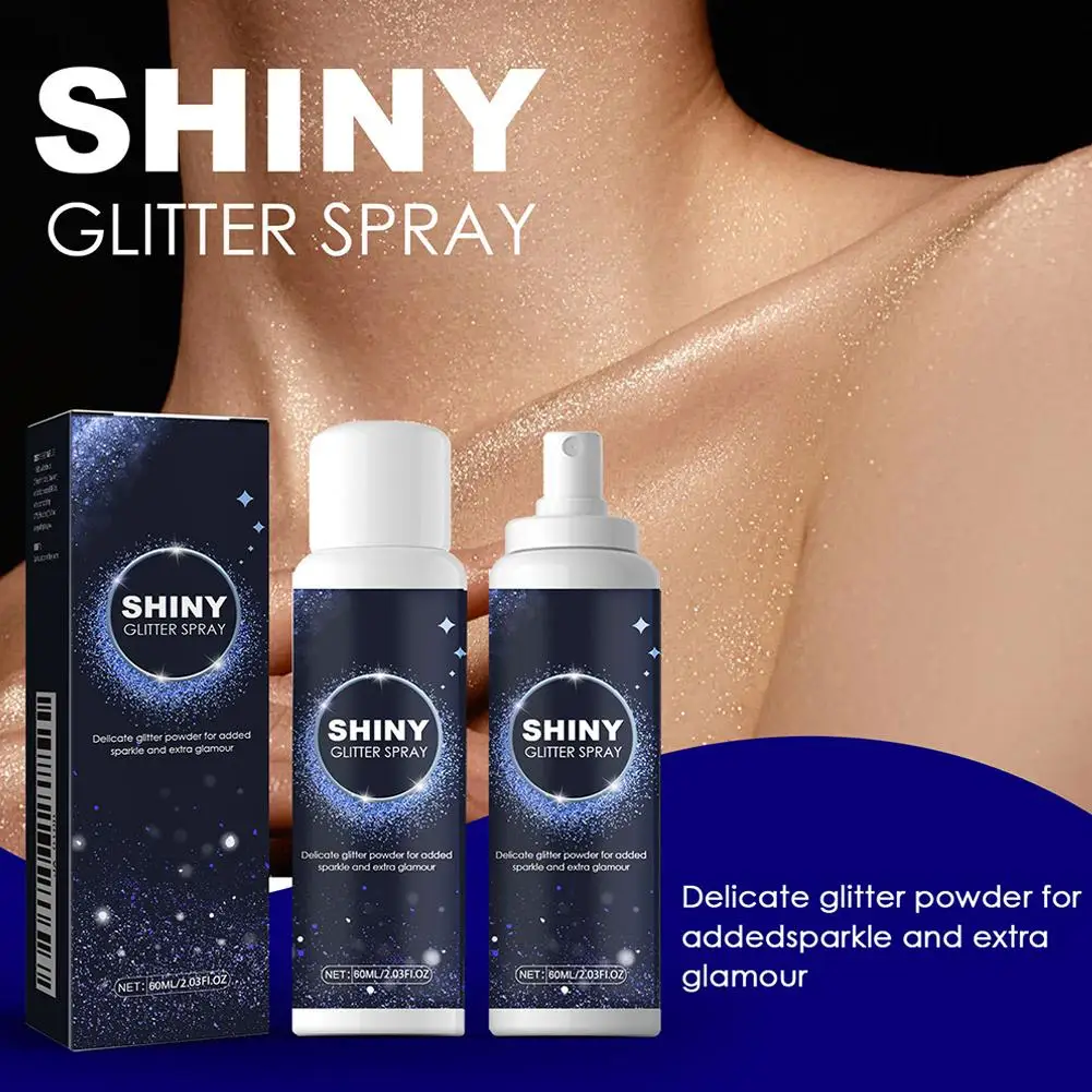 60ml Capelli Corpo Glitter Spray Sicuro Creativo Brillante Strumento di Trucco Attraente Corpo Lucido Glitter Evidenziatore Spray per Club X5L8