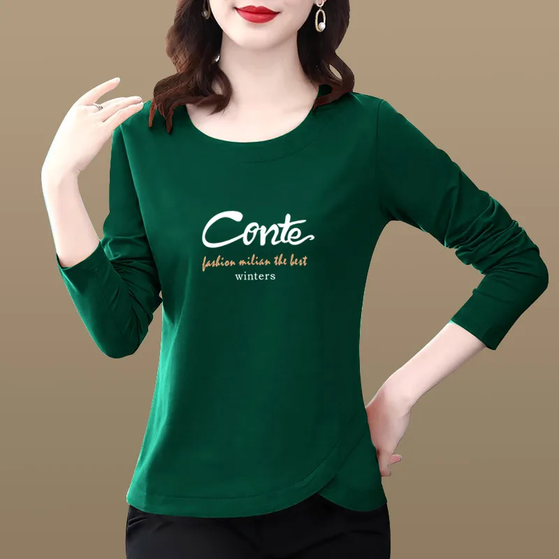 Schmal geschnittenes, langärmliges, rundhalsiges Baumwoll-T-Shirt für Damen, lässiges Basic-Unterhemd, koreanischer Stil, Herbst/Winter, Neu eingetroffen