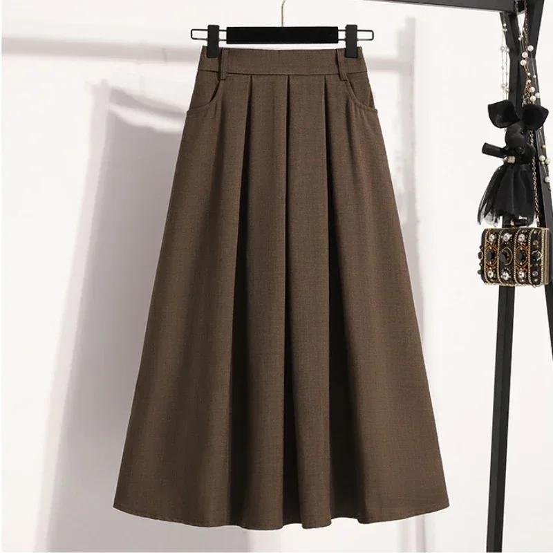 

2025 Cover Hip Spring Summer New Half-length Skirt Solid Color Versatile Medium Length Skirt Pleated Plus Size A-Line Maxi Gown