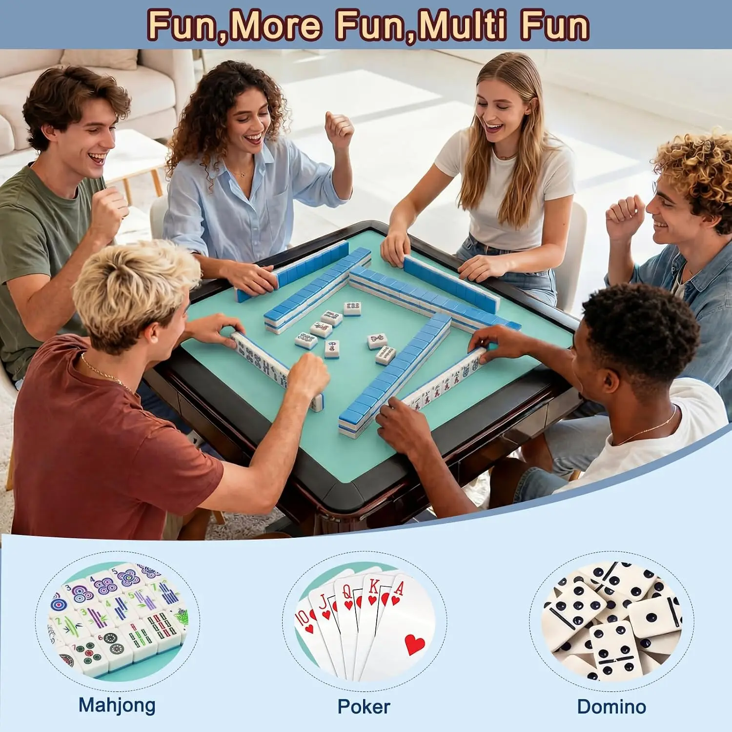 31.5 Inch Mahjong Mat Non-Slip Noise Reduction Table Cover for American Mahjong Poker Dominoes Card Board Games Green & Blue
