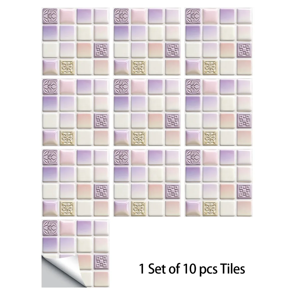 10Pcs Mandala Pattern Backsplash Tile Stickers Waterproof Multicolor Design Tile Decals PVC Classic Style Peel and Stick Tile