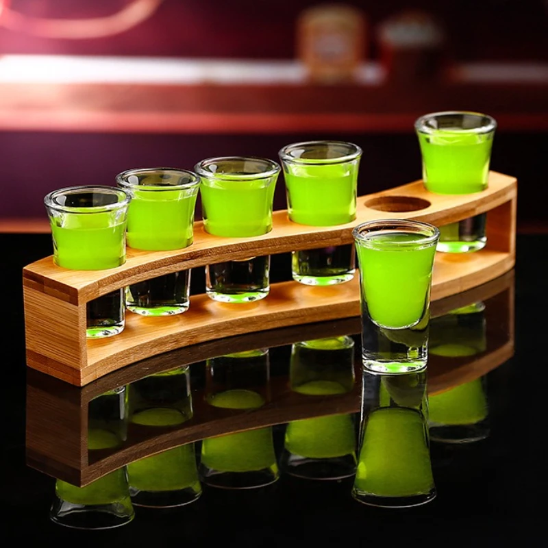 Shot Glasses 6pcs Shot Glass Set 1oz/30ml Shot Glass Holder قاعدة ثقيلة لـ Whisky Tequila 6 Shot Glass Serving Tray (6 قطع) #4