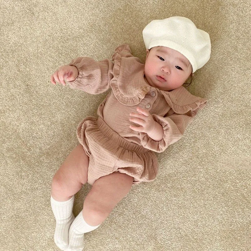 Newborn Baby Girls Clothing Set Ruffle Collar Lapel Top+Bread Pants  Casual Suit Autumn Spring Toddler Baby Girl Clothes Suit