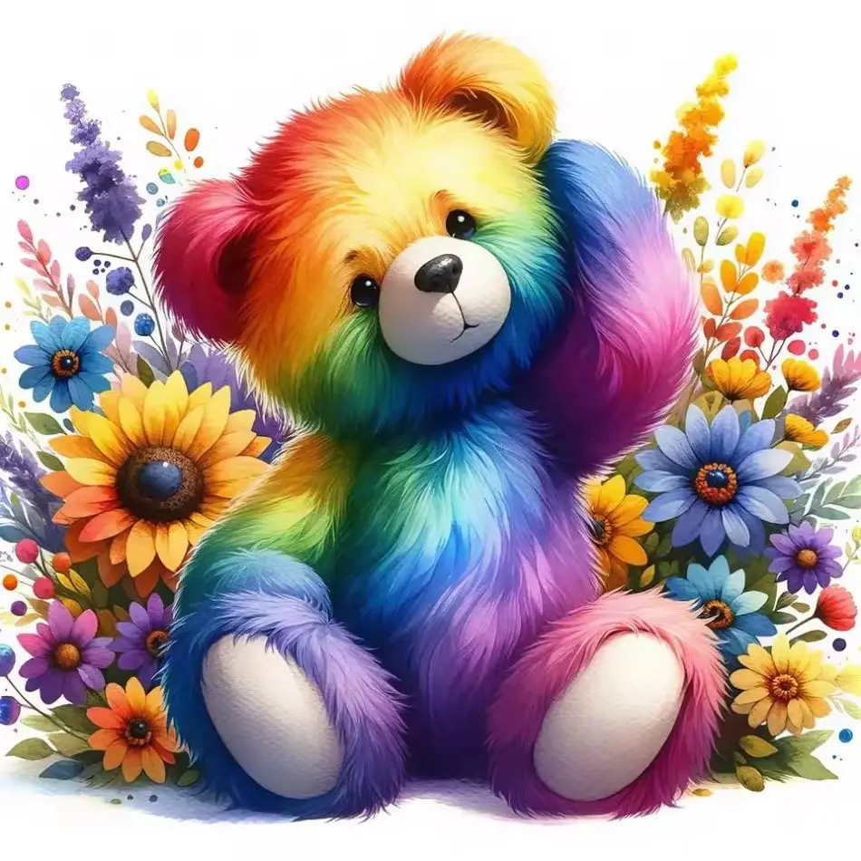 RUOPOTY Colorful Bear 5d Diamond Painting Home Decoration Diamond Painting Kits For Beginners Animal Full Round Paint With