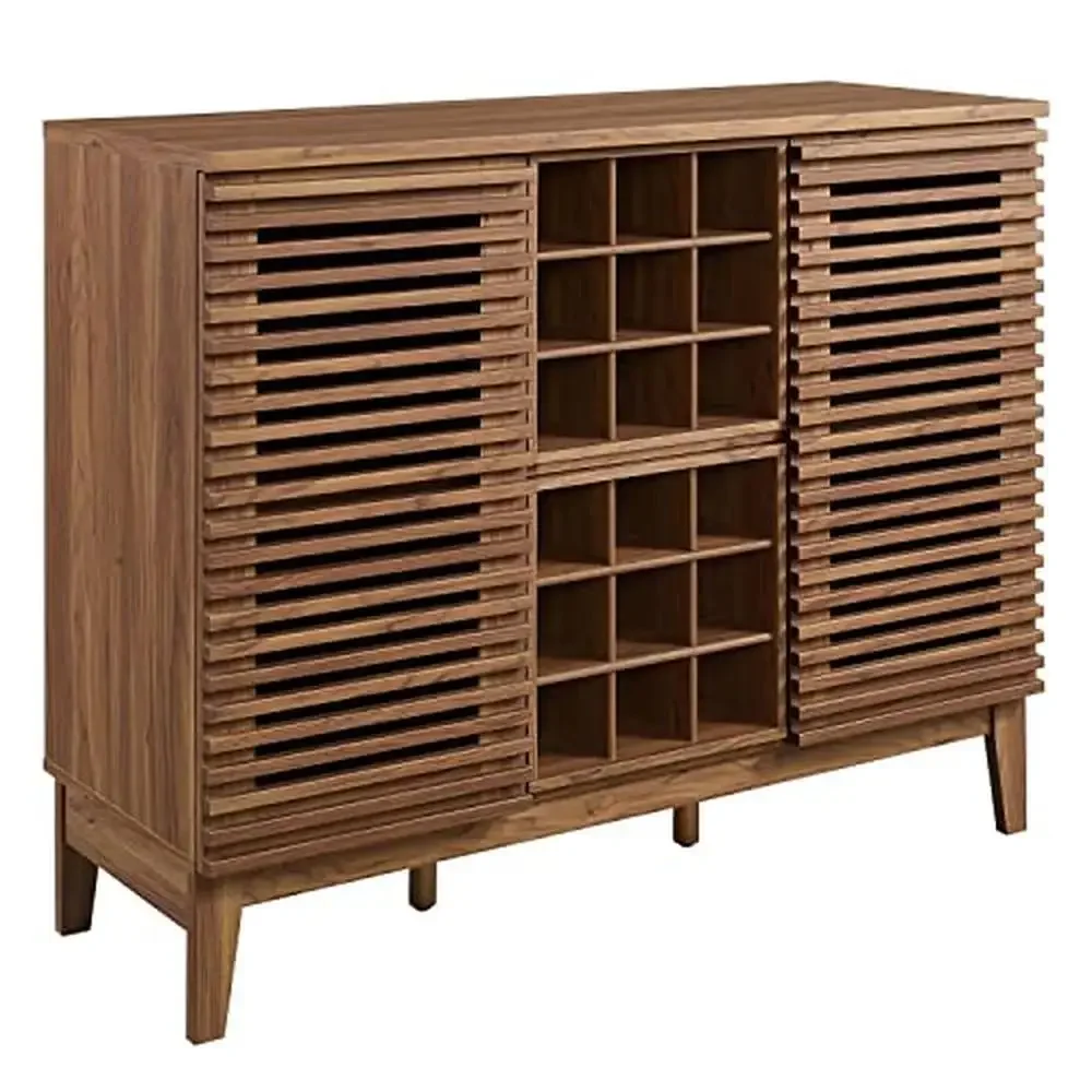 

Mid-Century Wine Bar Cabinet with 18 Bottle Rack and Adjustable Shelves Display Liquor Storage Solution Stemware and Bottles