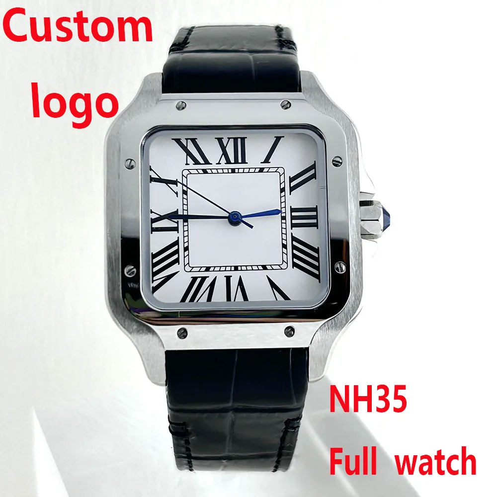 NH35 Watch Customized Logo Square Roman Dial Leather Strap NH35 Movement Men's Watch