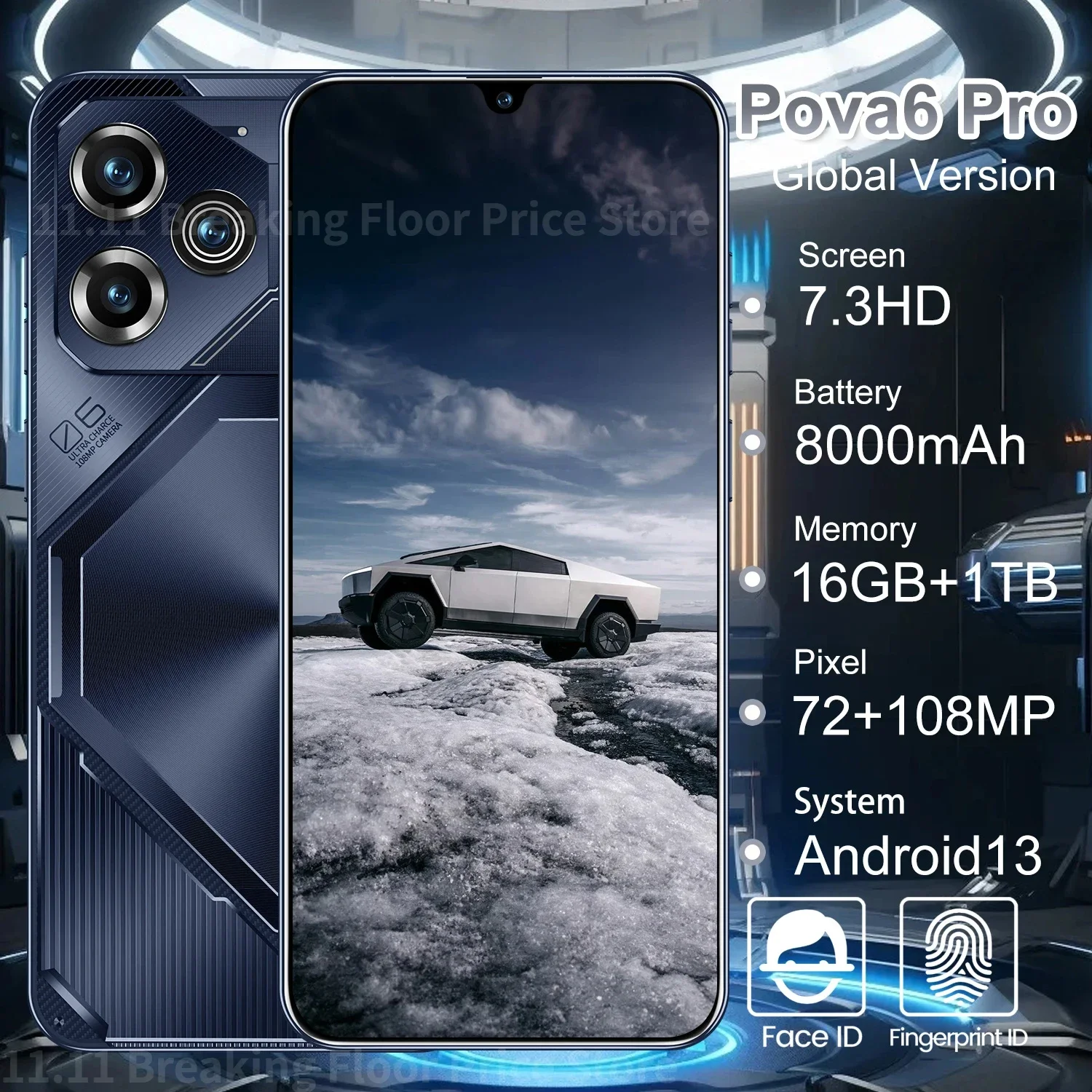 Global Version Pova 6 Pro Smartphone 16GB+1TB 7.3 inch HD 8000mAh 4G 5G Dual SIM Cellphone 72MP+108MP Camera 10 core Super Phone