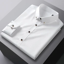 2024New Mulberry Silk Diamond Button Long Sleeve Men's Shirt Stretch Comfortable No-Iron Business Youth Slim Casual Men Clothing