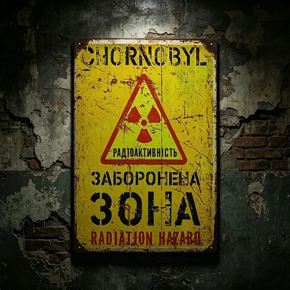Various Vintage Nuclear Radiation Hazard Metal Signs, 