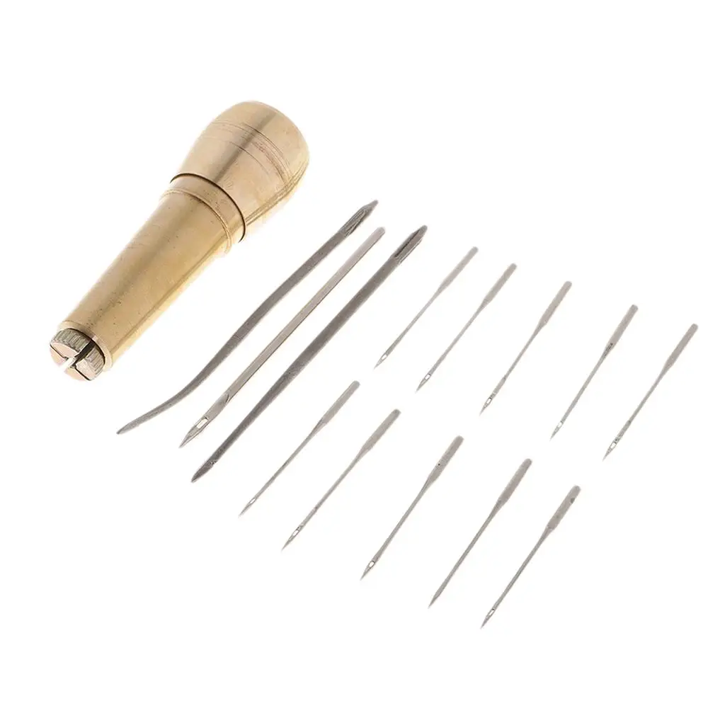 Copper Handle 13 Needles Sewing Awl Hand Stitcher Shoe Repair Tool Kit for DIY Sewing Canvas Leather Repairing