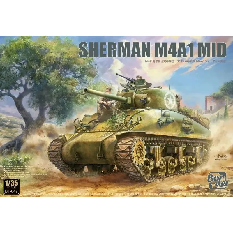 

Пластиковая модель танка, игрушечный орнамент BORDER BT-047 1/35 Sherman M4A1 Mid - сборная масштабная модель, комплект