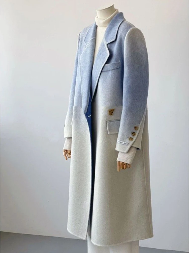 2025 Cappotto lungo di lana vintage da donna invernale Giacche a maniche lunghe moda Capispalla chic sfumato Cappotto casual da donna coreano