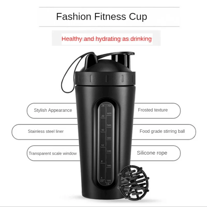 New Shake Cup Stainless Steel Transparent Scale Shake Cup Fitness Sports Cup Protein Powder Meal Replacement Stirring Cup