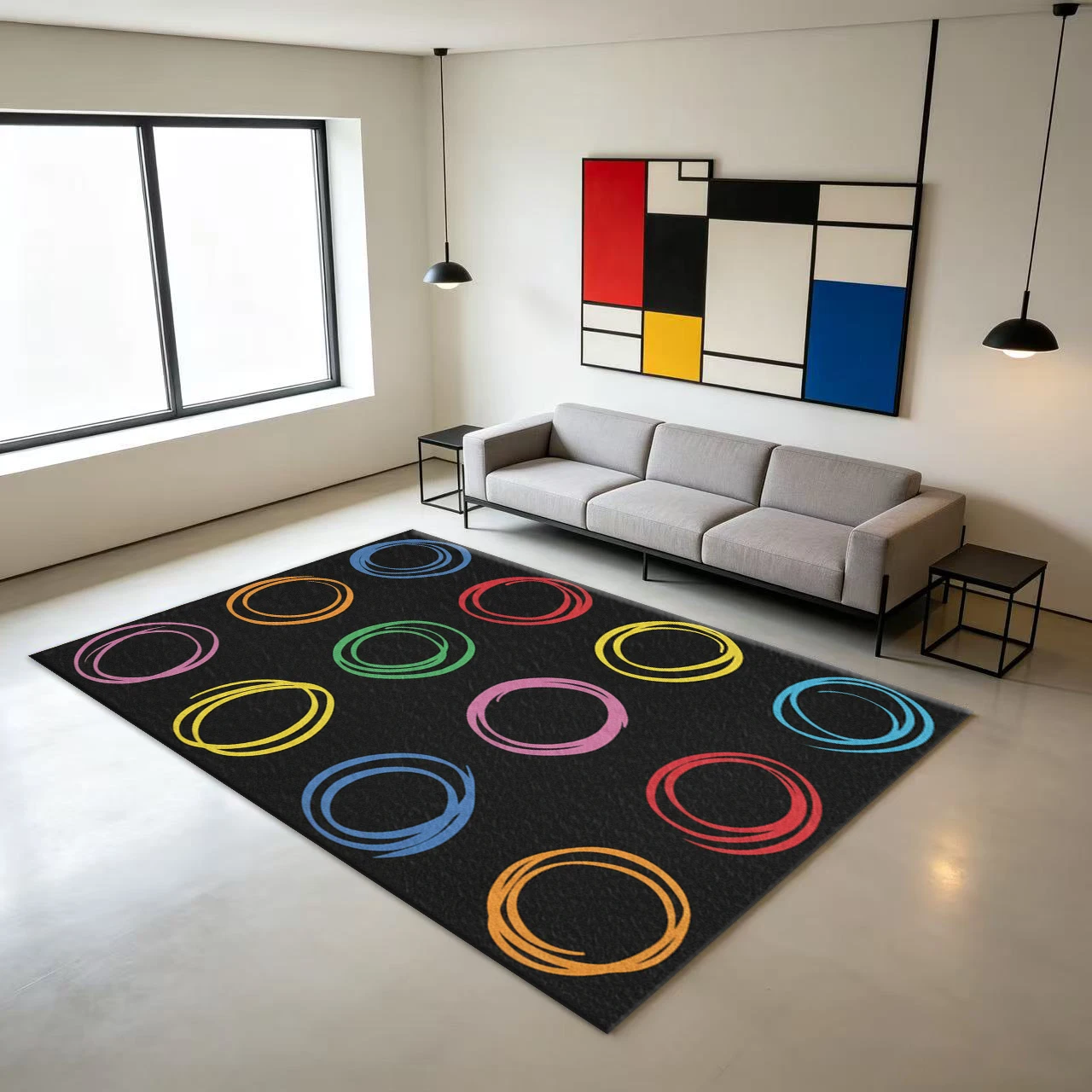 Colorful Hand-Painted Oval Round Abstract Carpet Multi-Color Graffiti Style Black Background Home Floor Carpet
