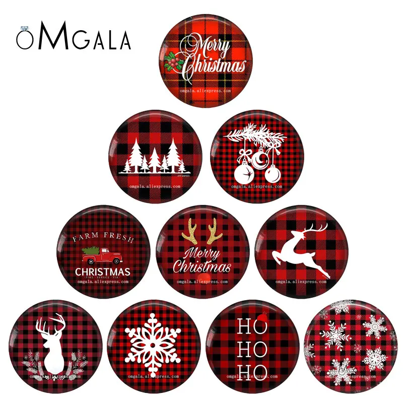 Christmas Tree Deer Snowflake Car Red Stripe 12mm/14mm/18mm/20mm/25mm Round photo glass cabochon demo flat back Making findings