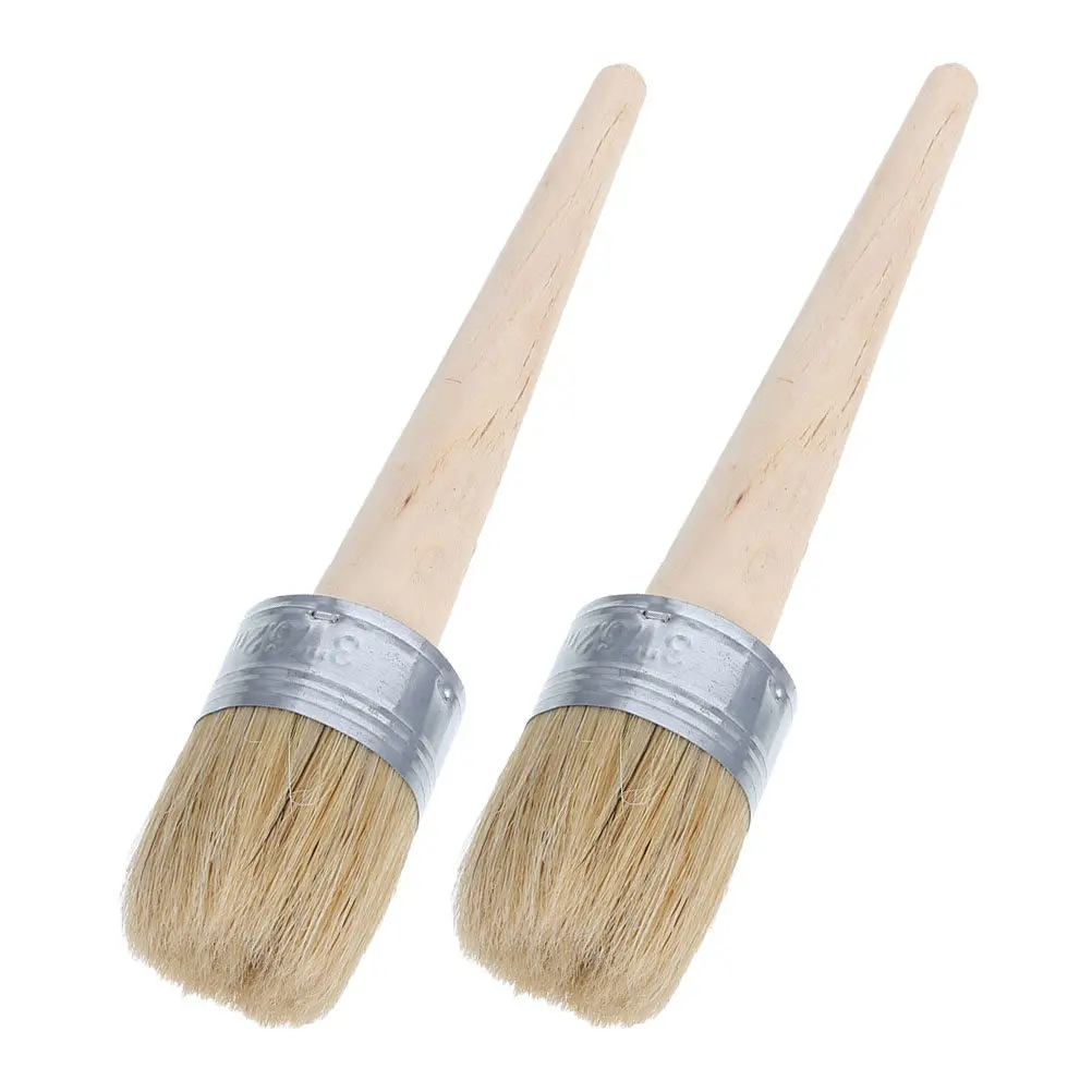 2Pcs Round Paint Brushes 50Mm Wax Brush Set for Furniture Wall DIY Decorative Painting Arts Crafts Comfortable Grip
