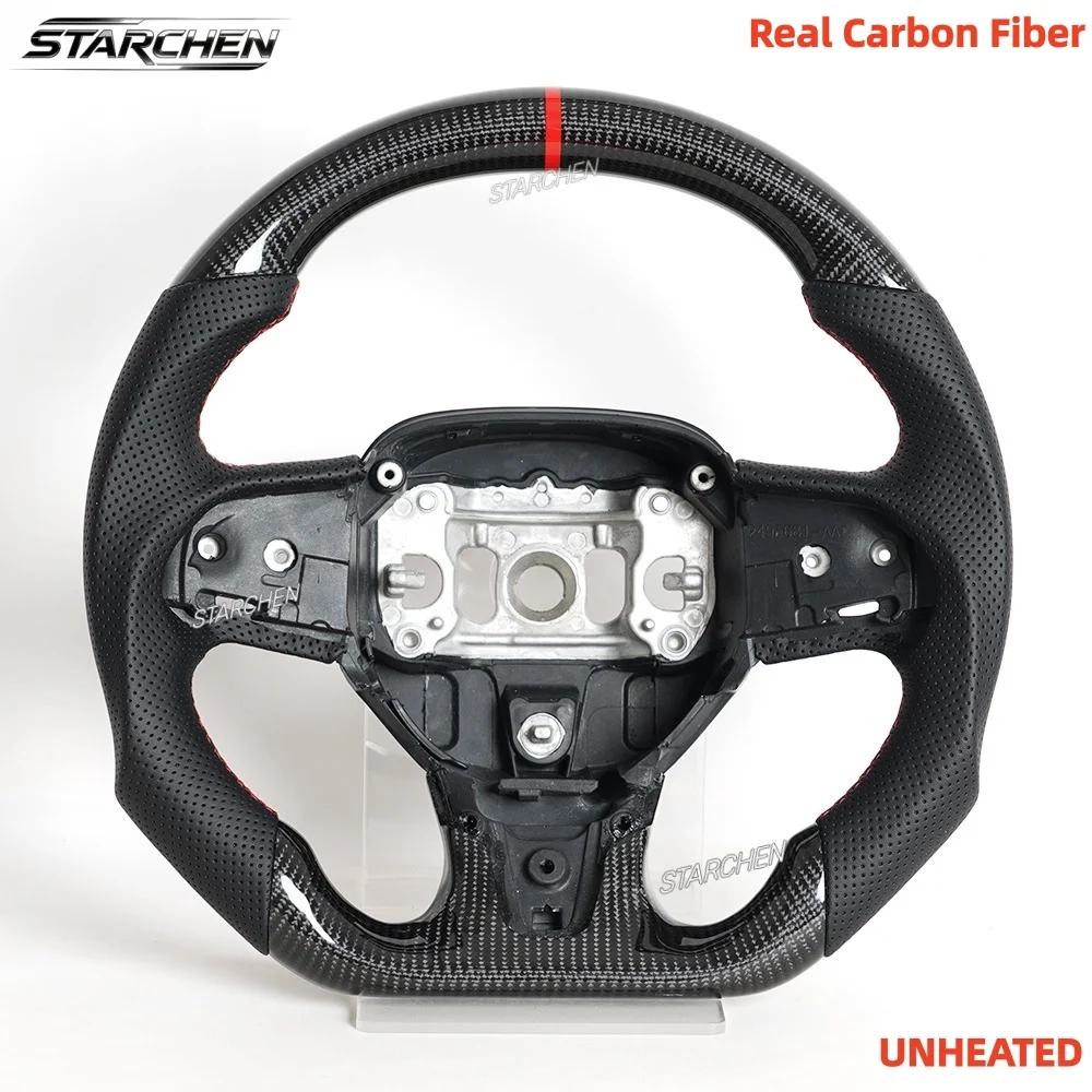Real Carbon Fiber Flat-Bottom Steering Wheel for Chrysler 300c 2015-2019, for Chrysler 300 2015-2023 (Non-heated)
