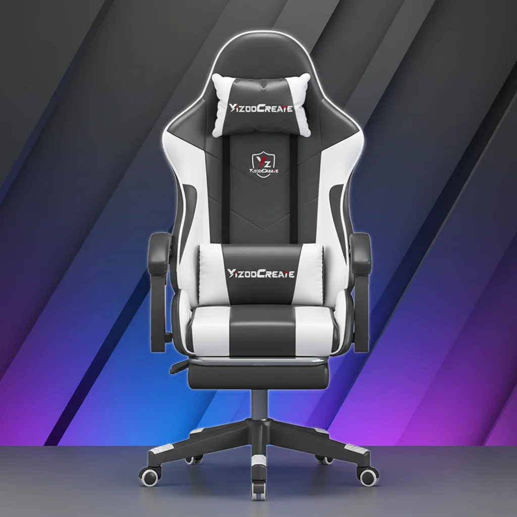 Comfortable Ergonomic Massage Reclining Leather Adjustable Height 5-Star Iron Base Swivel Casters Extendable PC Gaming Chair