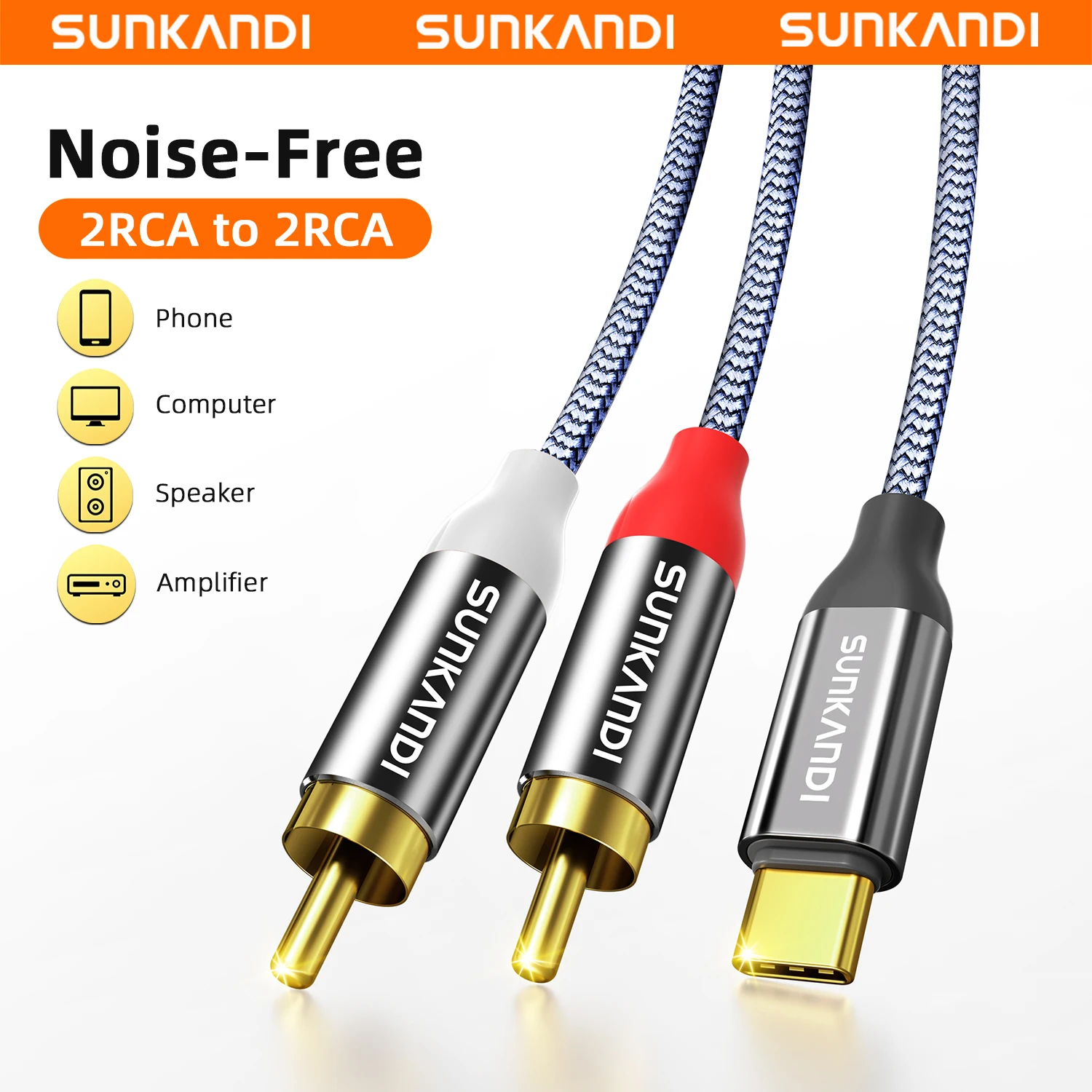 SUNKANDI USB C to 2 RCA Audio Cable,2RCA to USB C Cord,Y RCA Splitter Stereo Audio for Home Theater Amplifier TV Speaker Hi-Fi