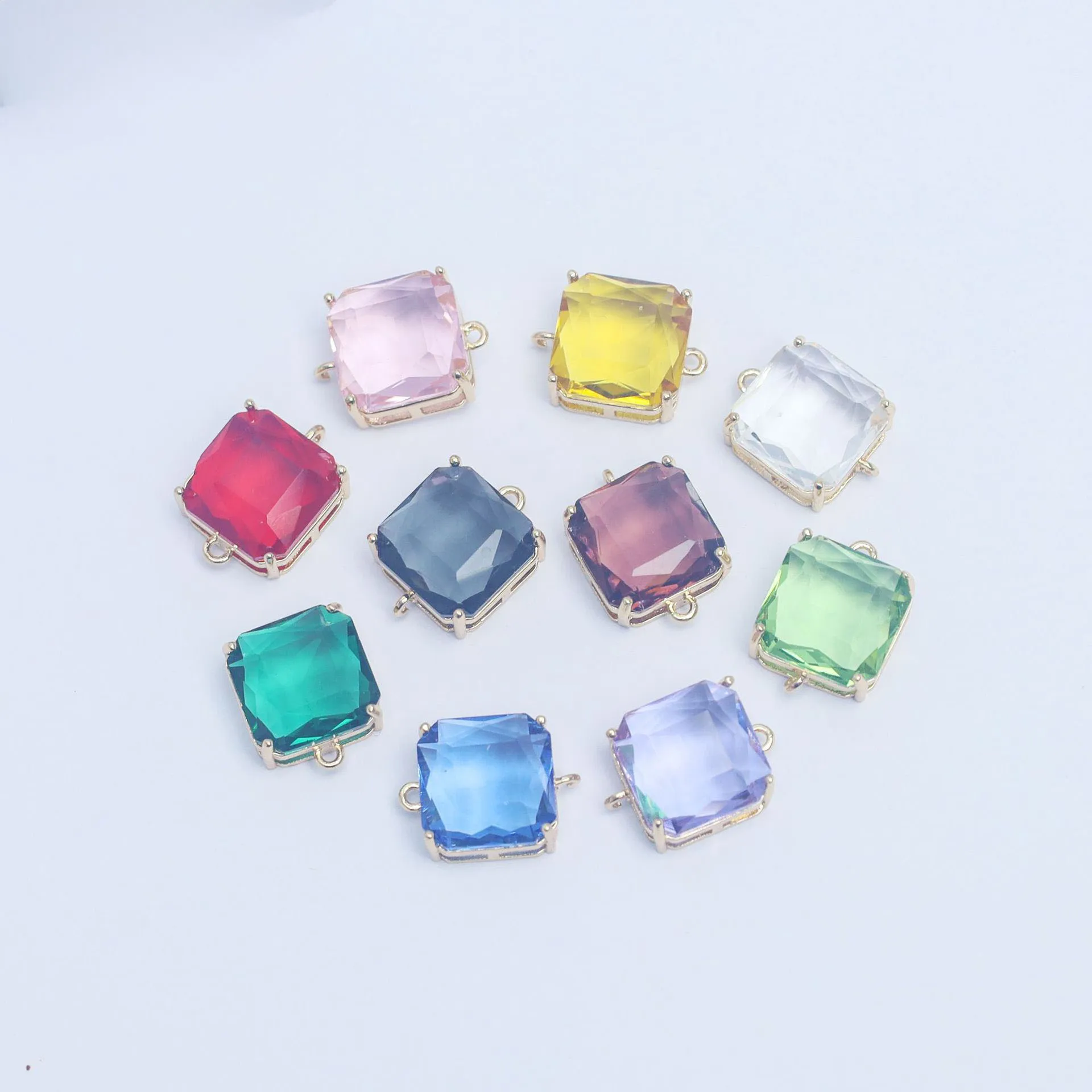 20pcs/ Bag Copper claw edge wrapped 14mm square octagonal glass double circle pendant DIY pendant earrings necklace jewelry