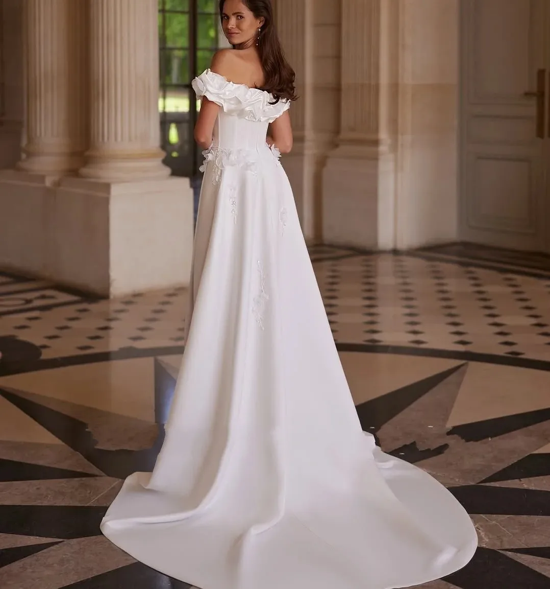 New Arrival A-line Wedding Dress 2026 Off the Shoulder 3D Flowers Lacce Satin Bridal Gown Bride Dresses Vestido De Noiva