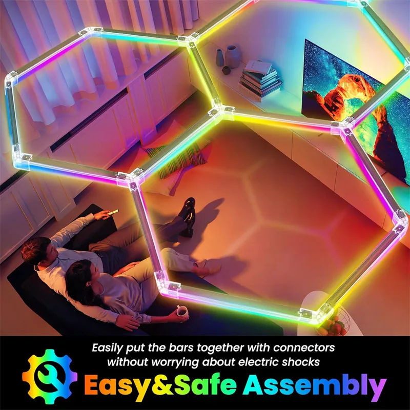 RGB Hexagon Garage Lights Dimmable LED Ceiling Light Remote APP Control LED Panel Light for Gaming Room Bar Party Club Gym
