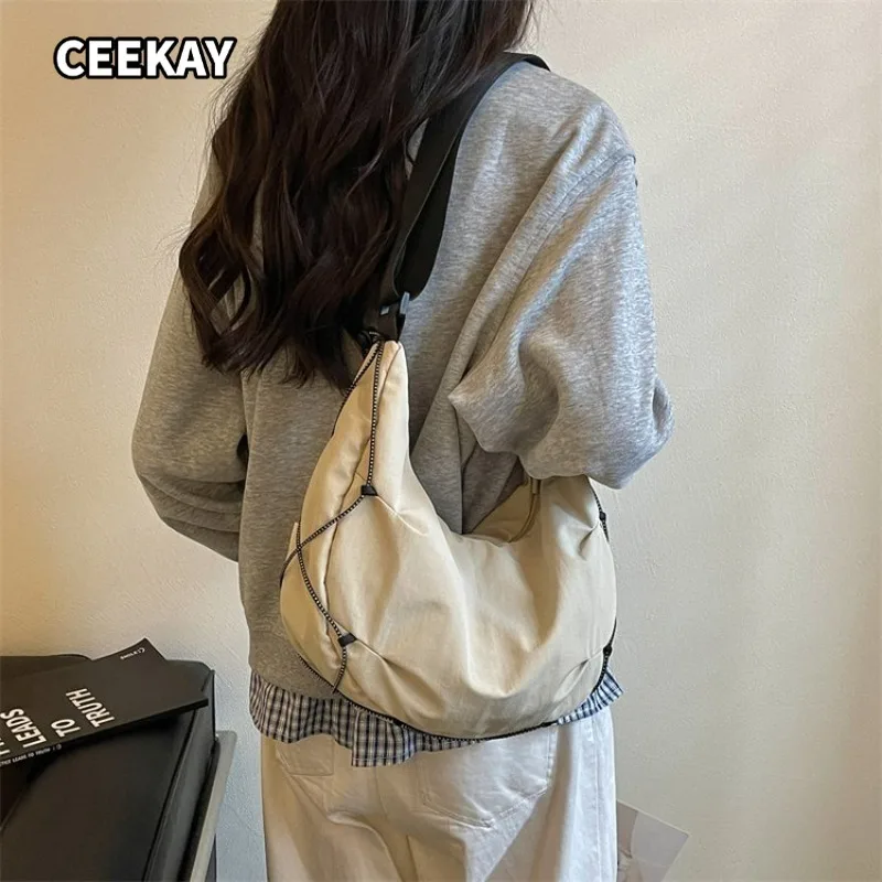 CEEKAY Canvas Crossbody Bag Half Moon Shape Adjustable Strap Versatile Everyday Commute Casual Large Capacity Purse for Women