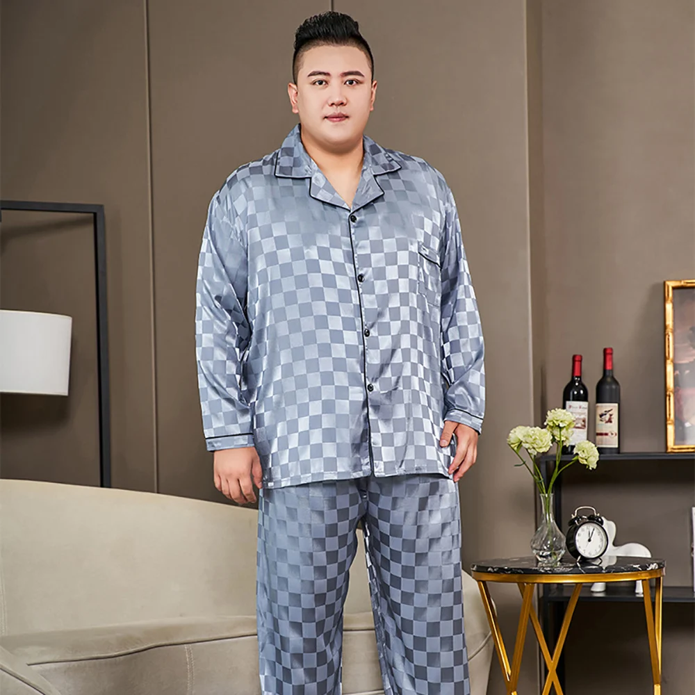 5xl Grote Maat Pyjama Voor Mannen 165Kg Lente Zomer Ijs Zijde Satijn Cool Pyjama Man Set Casual Losse Luxe Print Nachtkleding Pijama