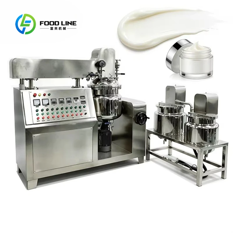Customized Vacuum Emulsifying Mixer Machine With Water Oil Pots System and Hydraulic Lifting for Cosmetic Cream Mixing Tank