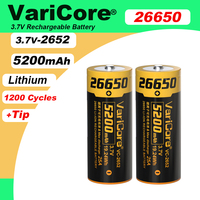 VariCore VC2652 5200mAh 26650 Li-ion 3.7v Rechargeable Battery 25A Discharge 3.6V with Tip for Flashlight Headlight batteries