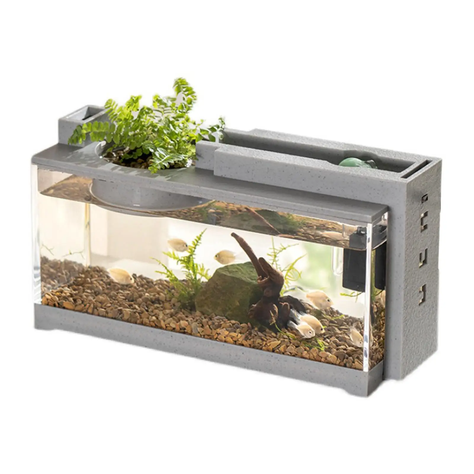 Micro Landscape Fish Tank Fish Breeding Box Silent Running Water Transparent Fish Tank for Office Dorm Tabletop Home Living Room