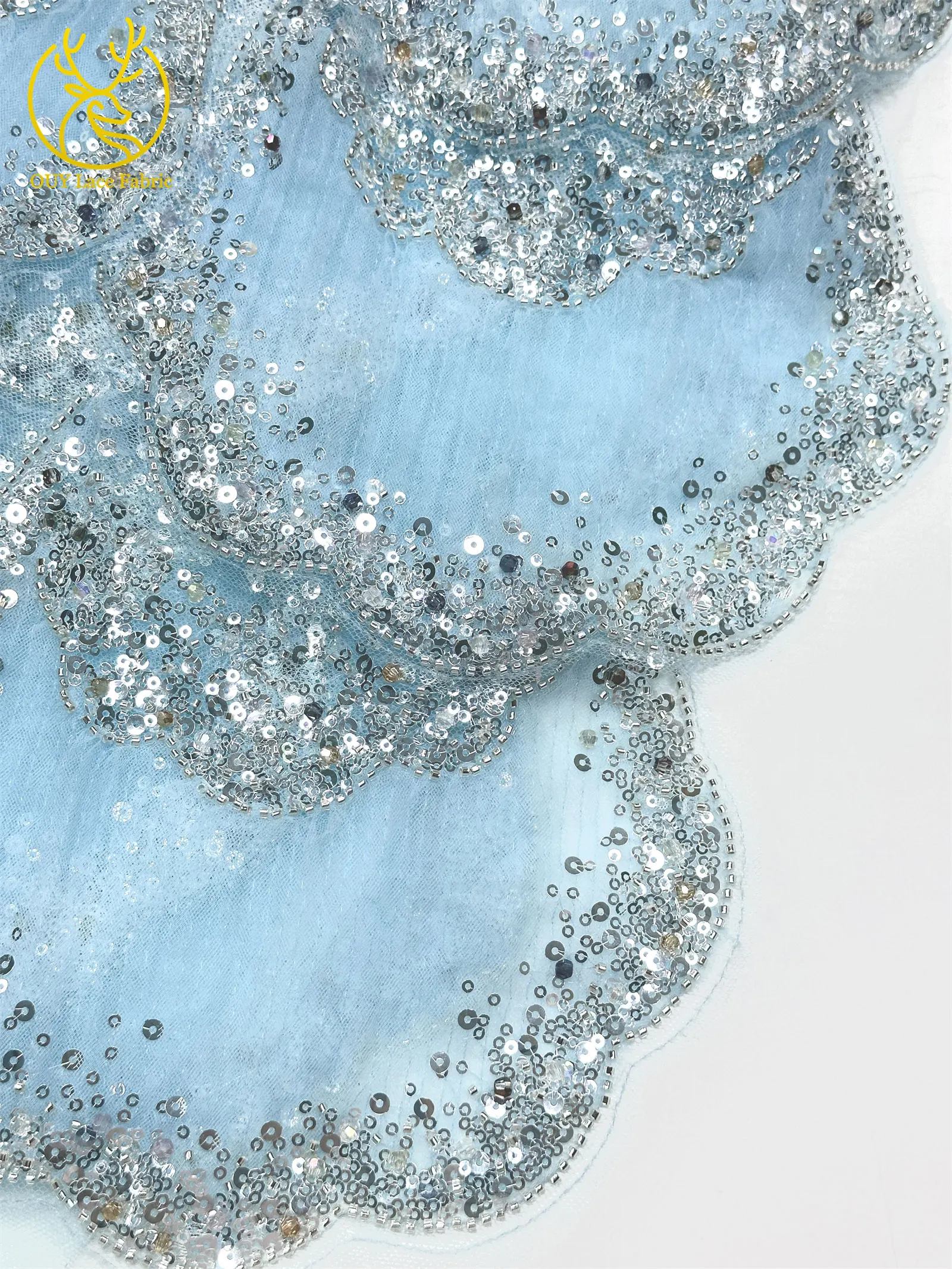 3D-Stickerei mit Pailletten und Perlen, marineblaue afrikanische Spitze, französischer Tüll, Netzspitze für Braut, Hochzeit, DIY, handgemachtes Nähen – Detail 27