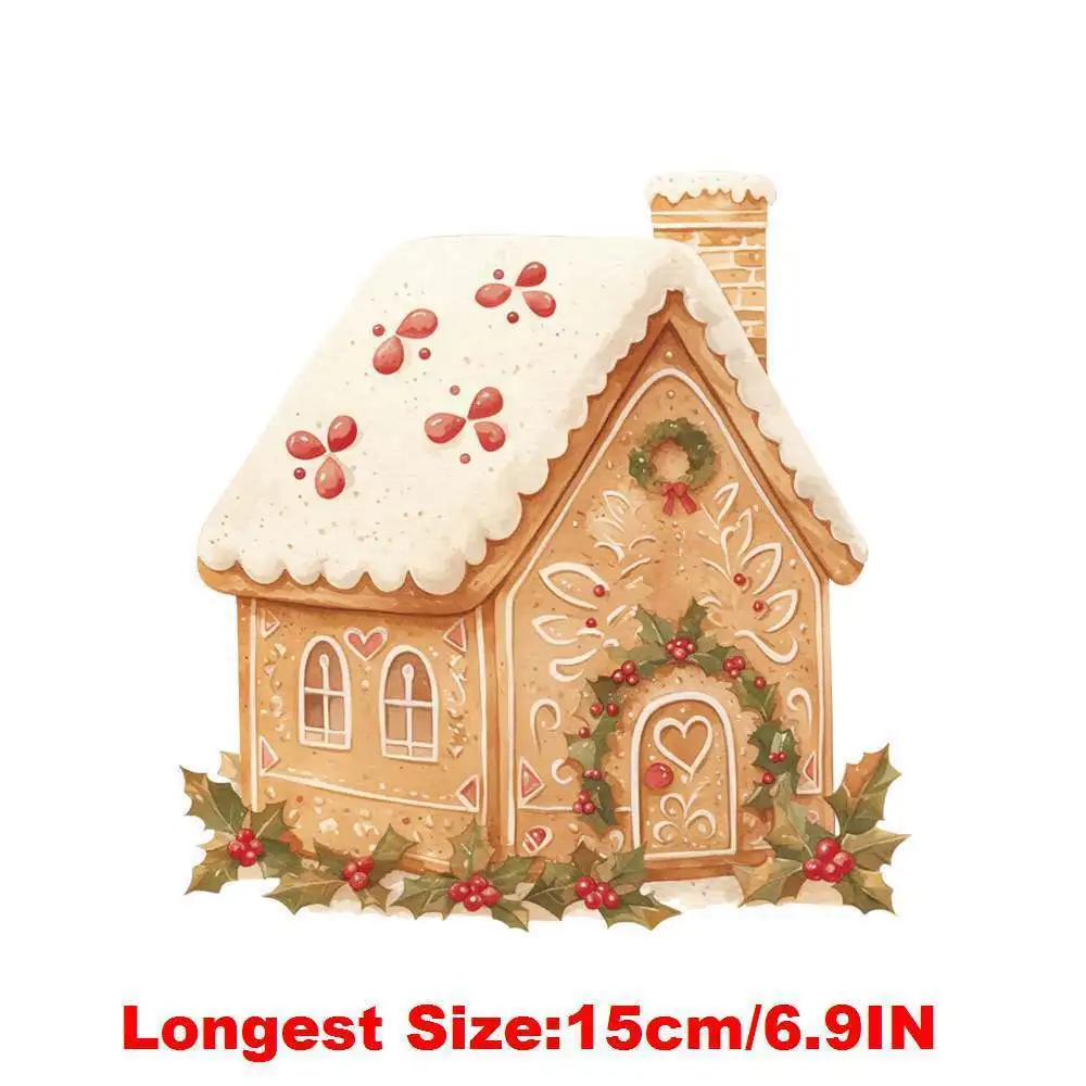 15 سنتيمتر الاطفال لطيف كعكة عيد الميلاد الزنجبيل منزل الحديد على نقل ملصقات Diy بها بنفسك DTF نقل الحرارة ملصق تي شيرت الملابس الشارات