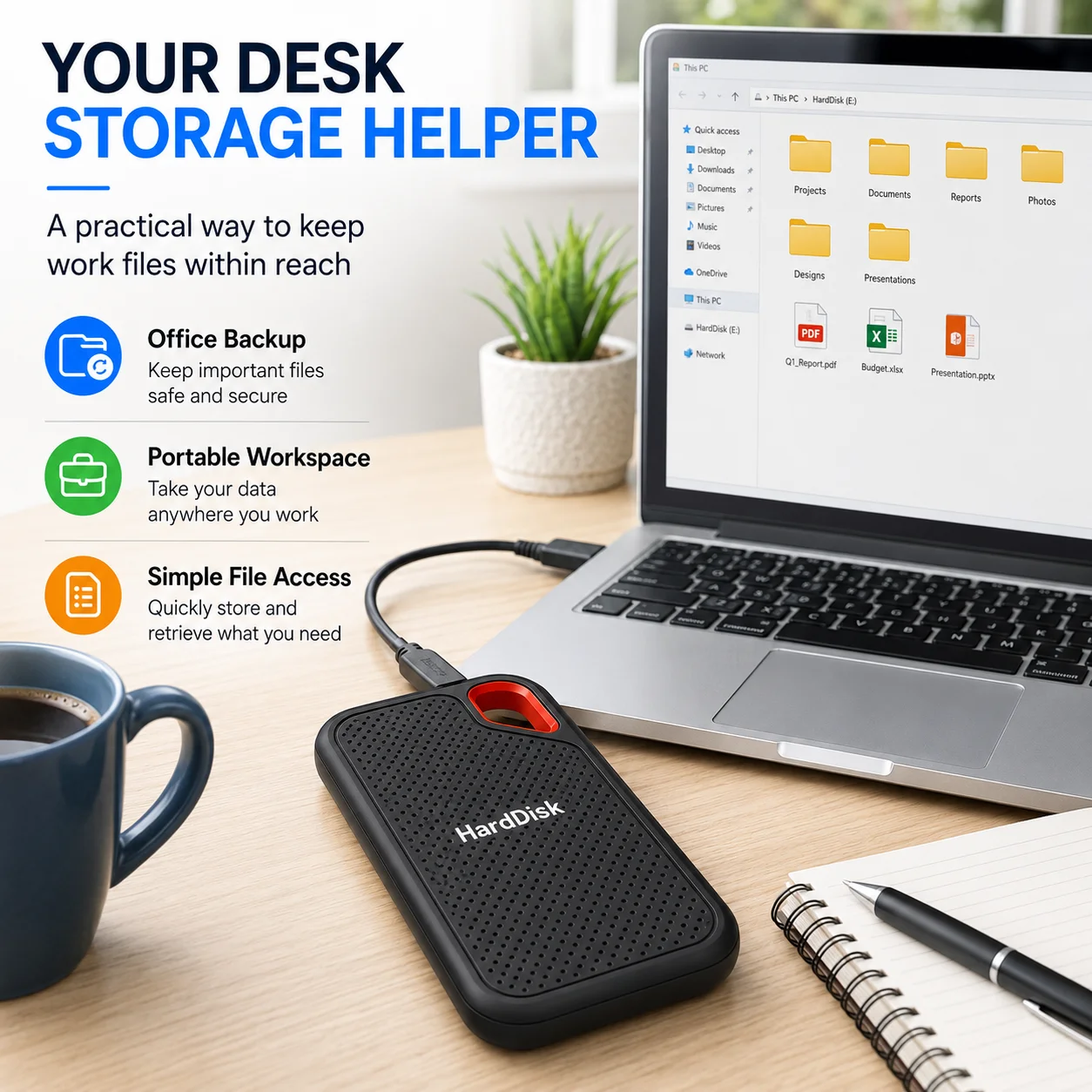 1TB or 2TB Portable External Storage Drive with USB-C