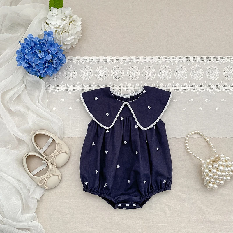 2026 Neuer Sommer Neugeborenen Baby Mädchen Strampler 0-24M Baby Mädchen Kleidung Ärmellos Baumwolle Herz-Print Baby Mädchen Einteiler – Detail 5