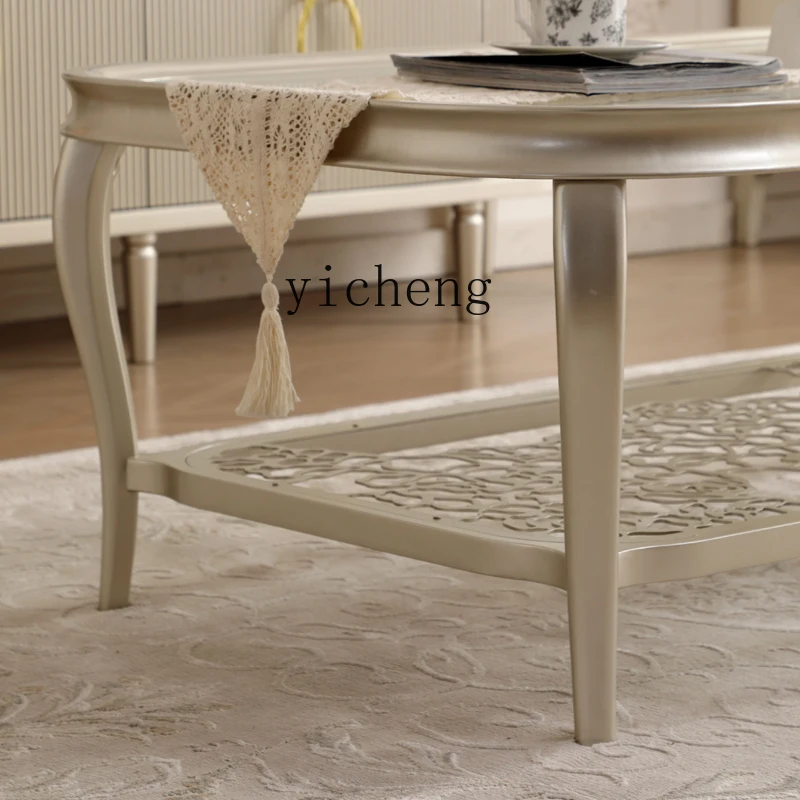 

TWR solid wood stainless steel champagne gold glass coffee table rounded corners hollow creative art