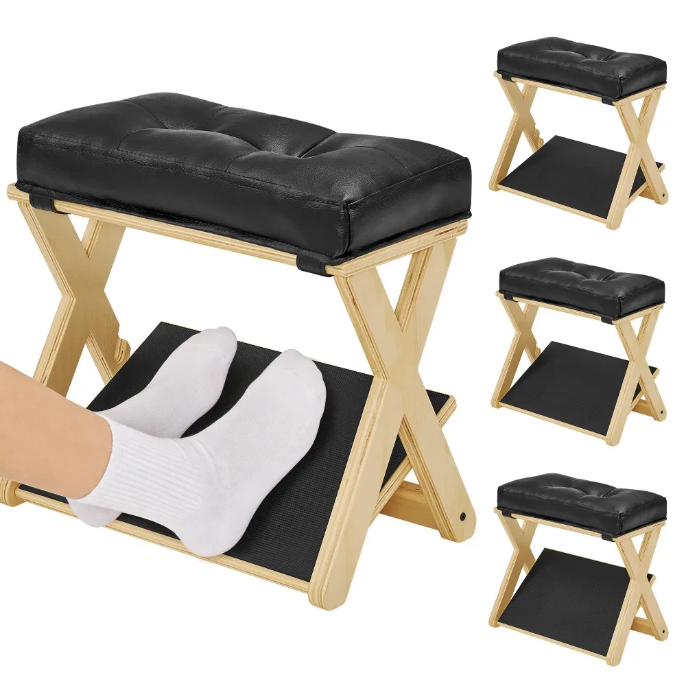 Portable Wooden Under Desk Footrest Non-Slip Rubber Pad Office Foot Pedal Ergonomic Durable Foot Stool Work Foot Support