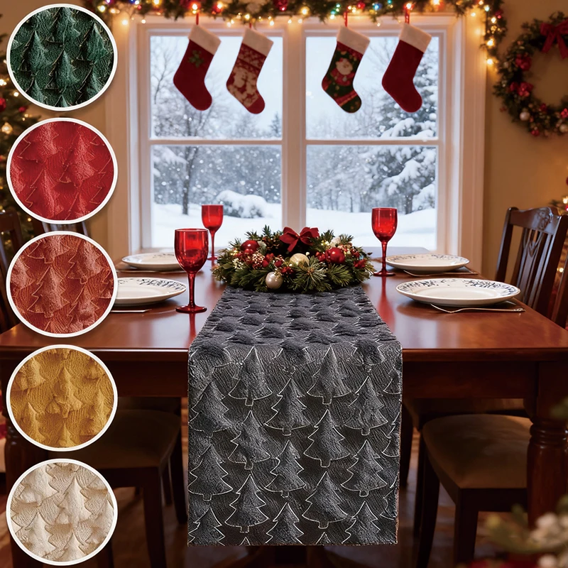 

2026 Christmas Table Runner 3D Embroidered SequinedDesign,Perfect for Home, Kitchen,Restaurant Ideal Christmas Decoration Gift