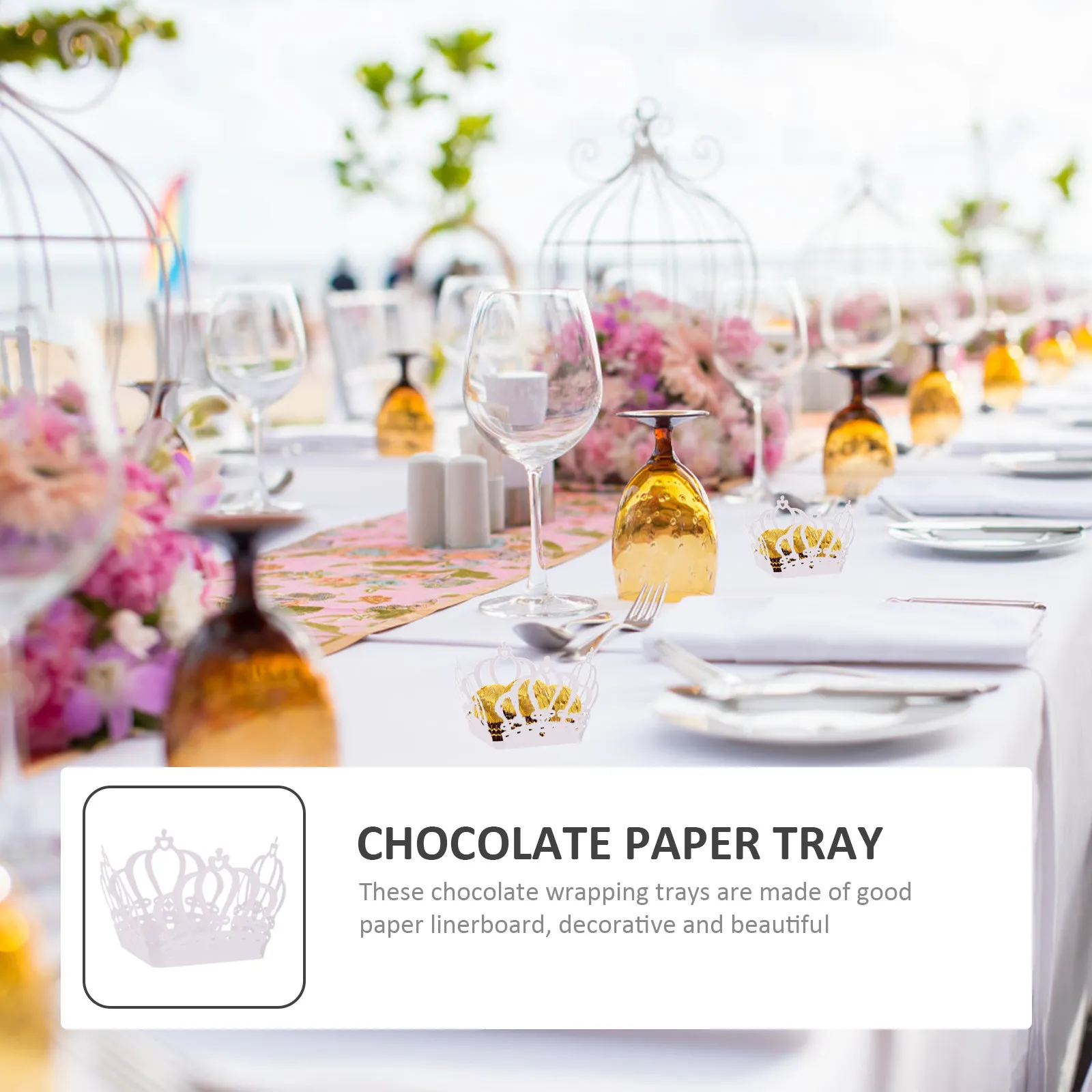 50Pcs Crown Style Chocolate Wrapping Tray Sturdy Paper Linerboard Dessert Holder Portable Elegant Party Favor Cup for Candies