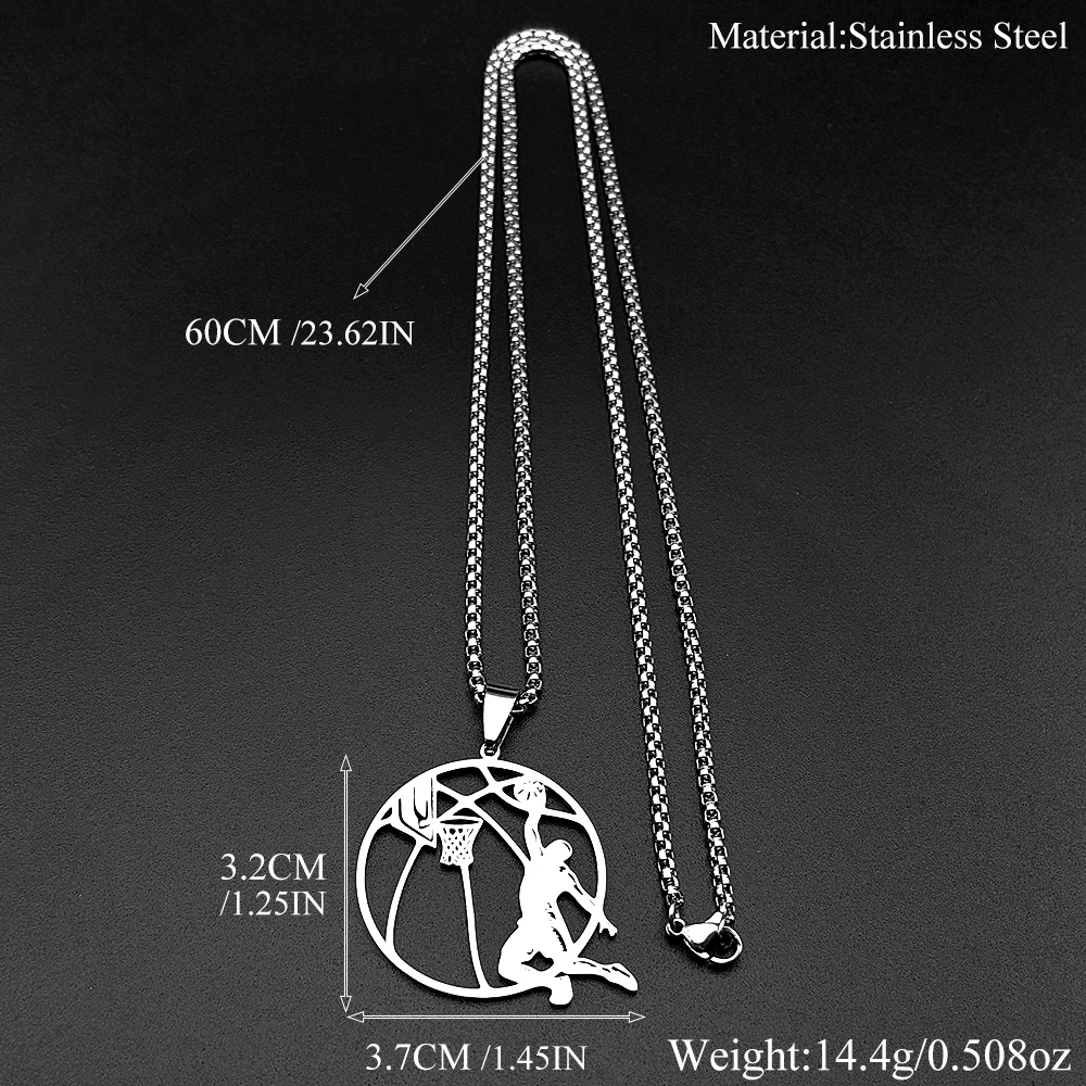 Slam Dunker Basketball-Anhänger-Halskette für Damen und Herren, Edelstahl, silberfarben, Sport-Stil, männliche Straßenkette, Schmuck, Geschenke – Detail 3