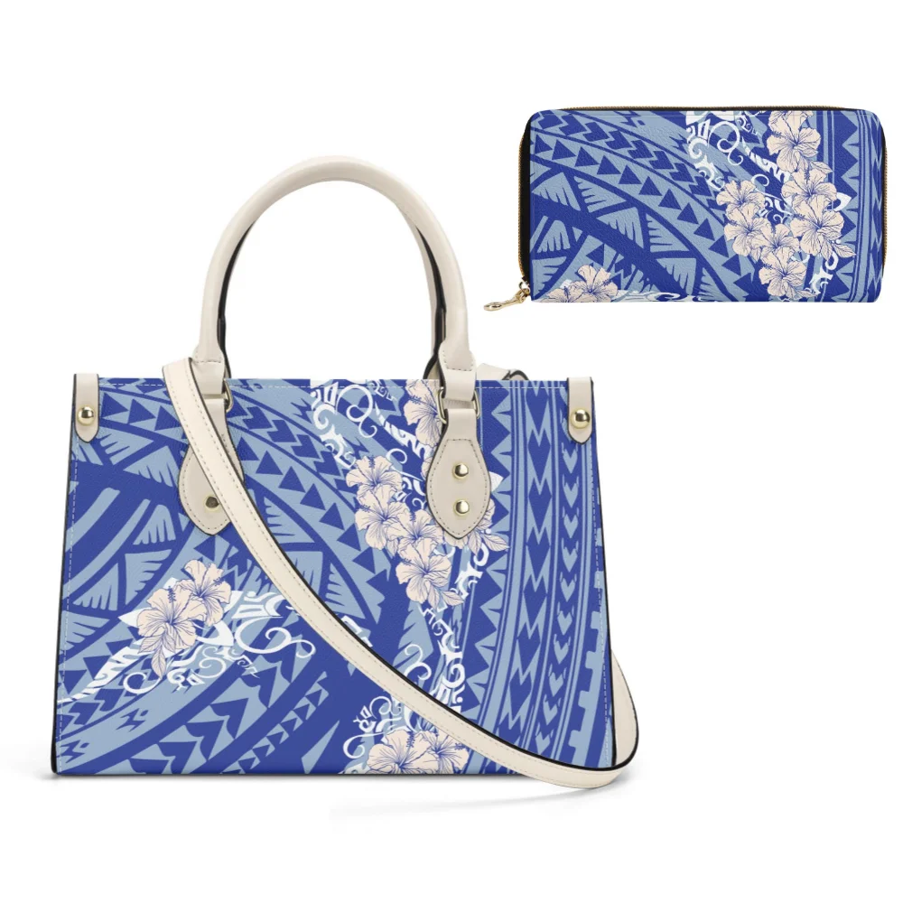 

Large Capacity Travel Tote Fashionable Polynesian Handbag Customizable Women Combo Bag Matching Leather Wallet