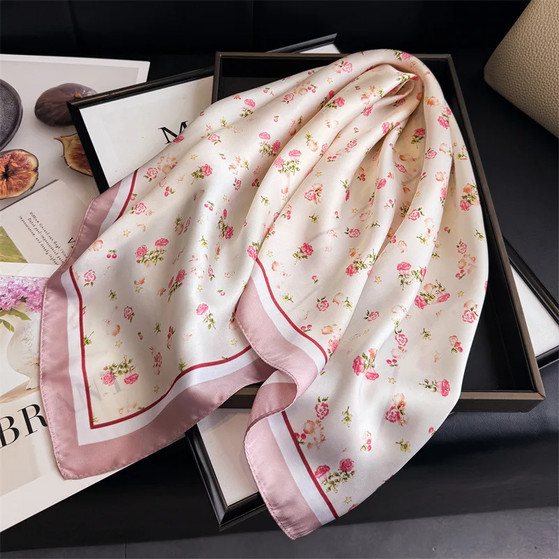 Pañuelo Cuadrado de Lujo 2026 de Marca, Diseño de Doble Cara, Chal Envolvente de 70cm, Estampado de Seda Twill, Hiyab para Mujer, Foulard, Diadema, Bandana