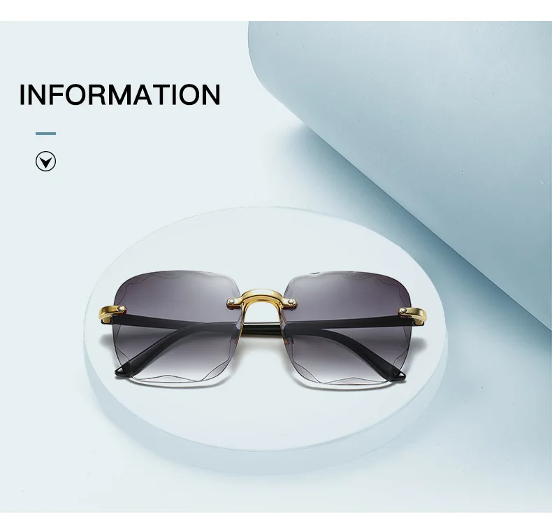 Sonnenbrillen für Damen, randlose Sonnenbrillen mit Diamantschliff-Gläsern, Markendesigner Ocean Shades Vintage Damenbrillen, Eyewear – Detail 2