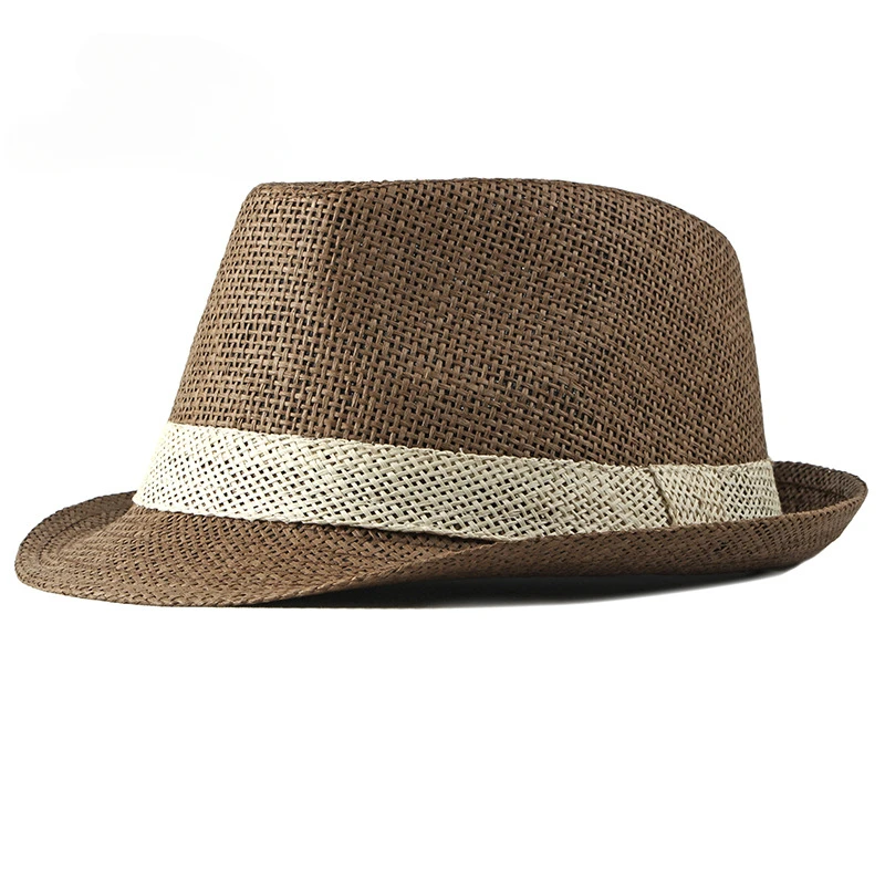 Simple Solid Jazz Hat Men Outdoor Beach Women Straw Woven Stripe Sunshade Hat Casual Buckle Beach Sun Fedoras Panama Cap 3
