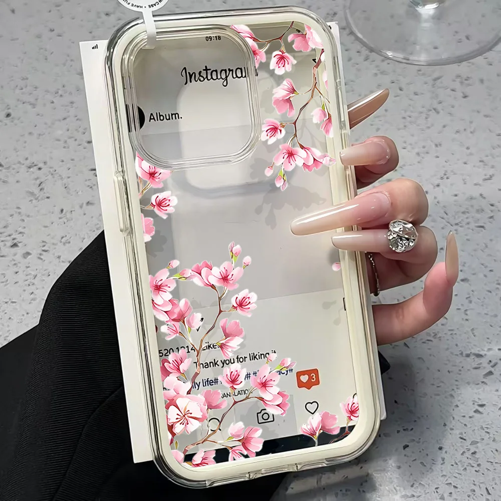 Blaue Künstlerische Blumen Transparente Handyhülle für iPhone 17 13 16 15 11 12 14 Pro Max 17 Air XR X Hülle Silikon Weiche Stoßfeste Abdeckung – Detail 3