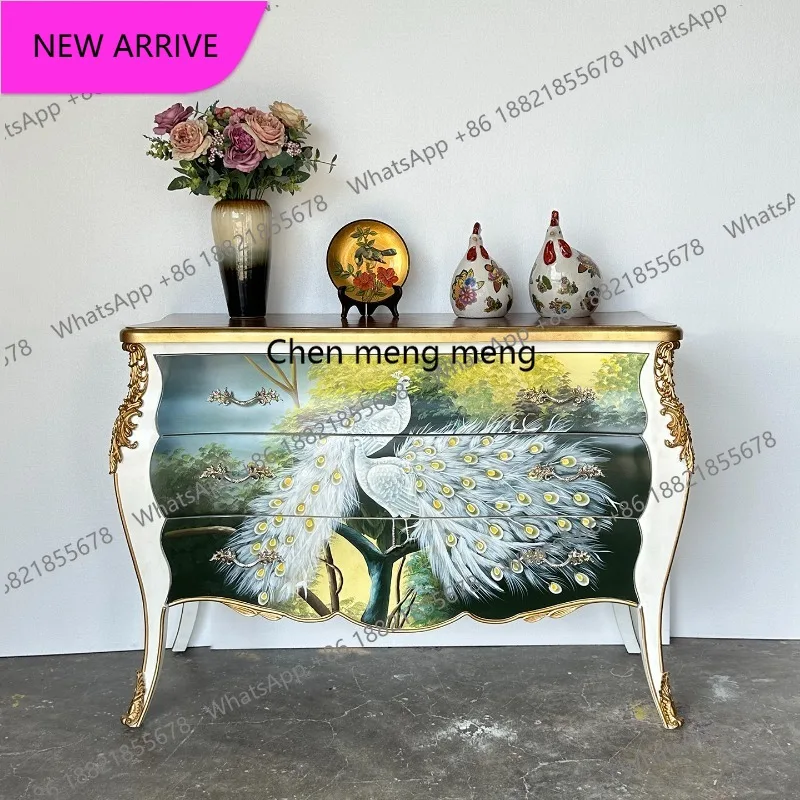 

Американский комод M183 с росписью «павлин», прихожий шкаф, тумба с ящиками на ножках из массива дерева, французский шкаф для хранения