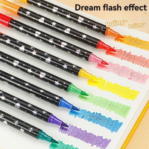 Imagen 2 del producto Marcadores de brillo de doble punta de 24-96 colores, lápices de acuarela de punta fina con brillo metálico para manualidades DIY para adultos, tarjetas de cumpleaños, tazas