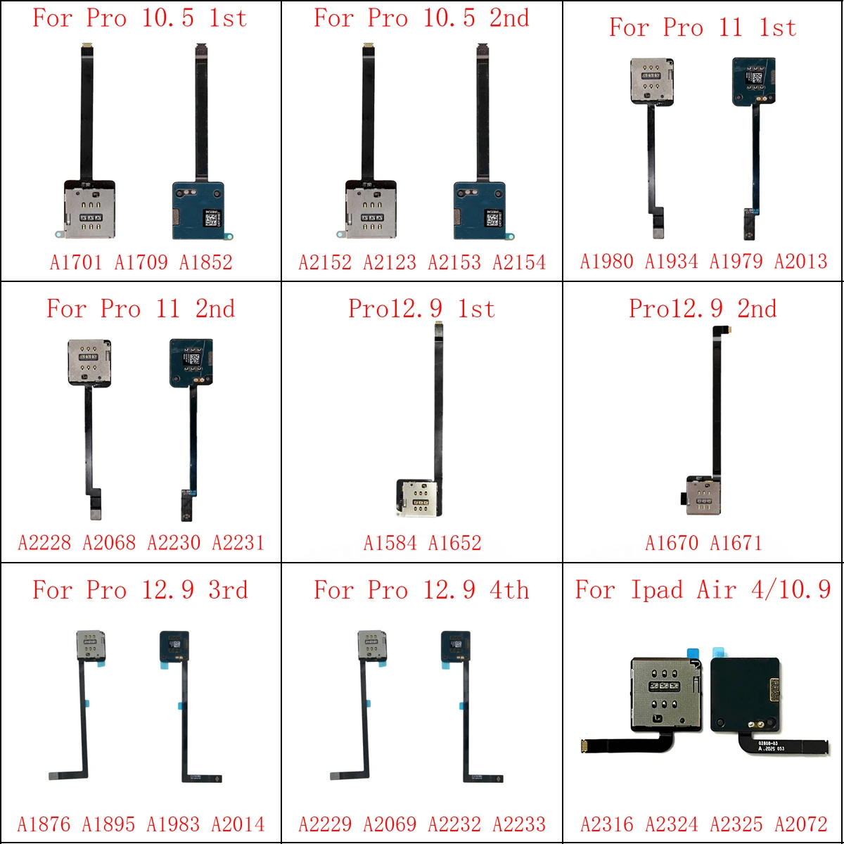 

SIM Card Tray Reader Holder Connector For iPad Pro 12.9 1st 2nd 3rd 4th 10.5 11 10.9 A2232 A2324 A2153 A1709 A1895 Sim Card Flex